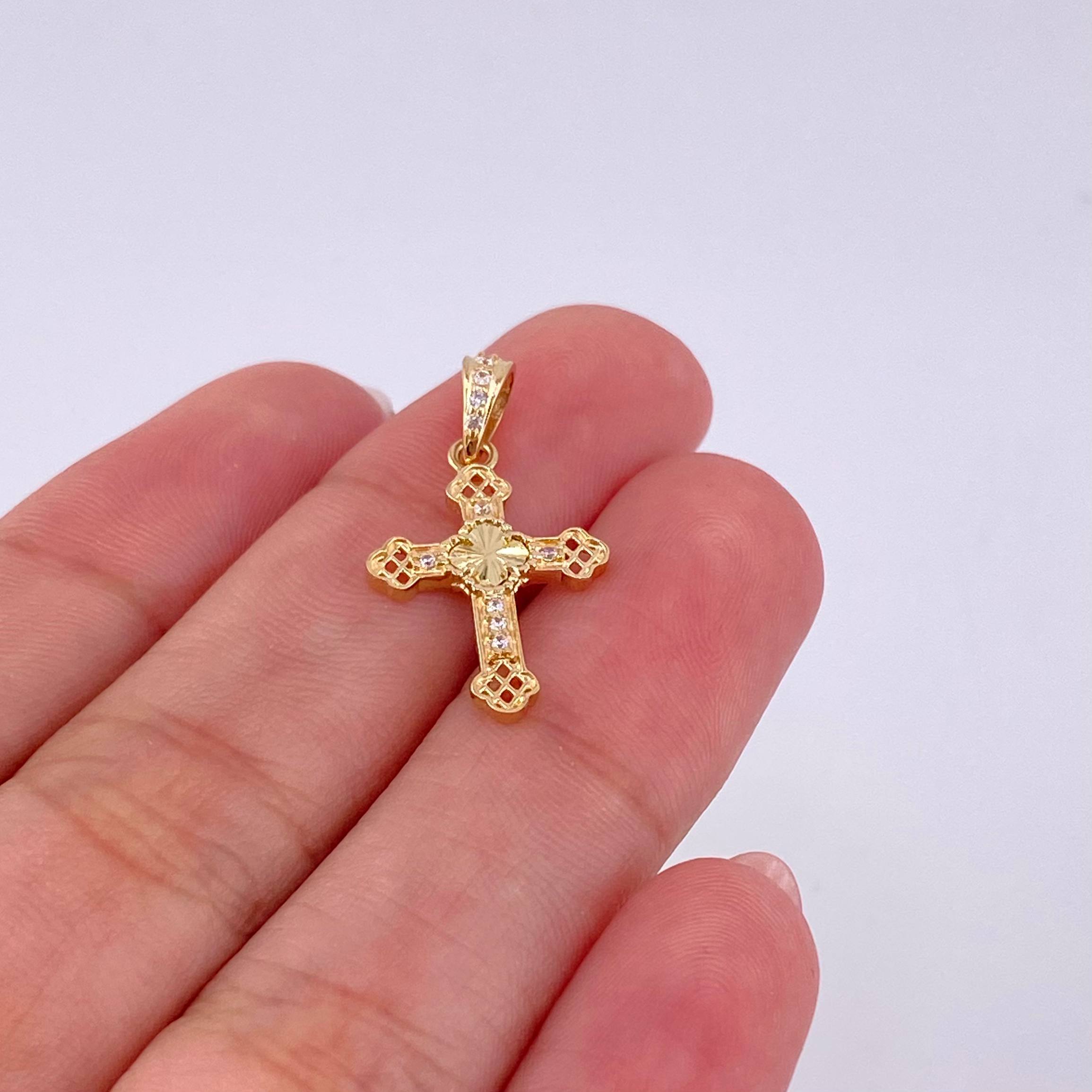 Dije Cruz Trebol Diamantado 1.1g / 1 in Oro Amarillo 18K