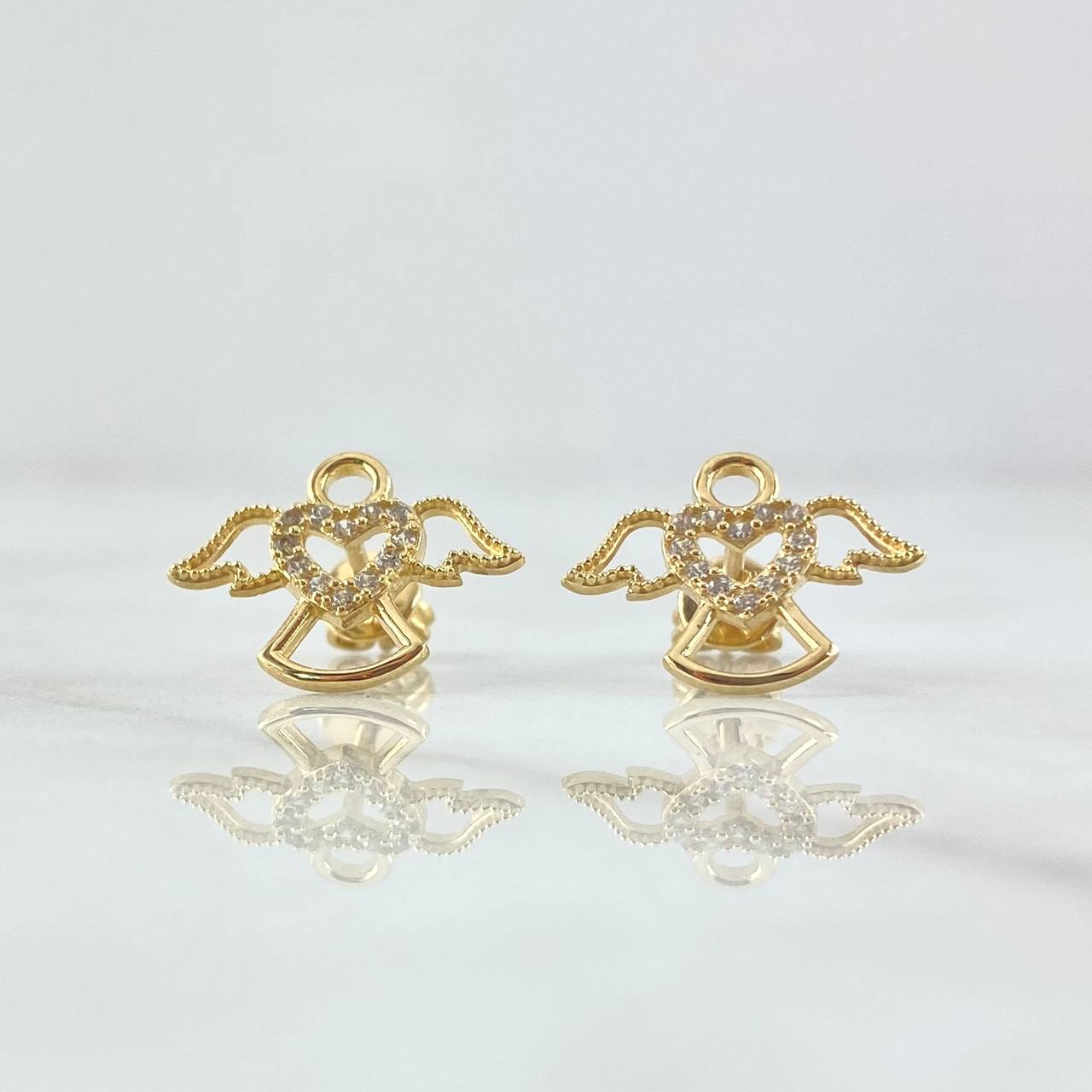 Topos Angel Silueta Corazón 2gr / 1.1cm / Circones Blancos Broche Mariposa Oro Amarillo 18K *