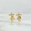 Stud Earrings Cross Beaded 0.95gr / 1cm / White Zircons Lobster Claw Butterfly 18K Yellow Gold