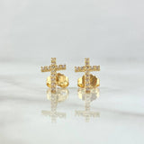 Stud Earrings Cross Beaded 0.95gr / 1cm / White Zircons Lobster Claw Butterfly 18K Yellow Gold