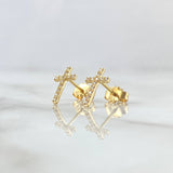 Stud Earrings Cross Beaded 0.95gr / 1cm / White Zircons Lobster Claw Butterfly 18K Yellow Gold