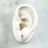 Stud Earrings Cross Beaded 0.95gr / 1cm / White Zircons Lobster Claw Butterfly 18K Yellow Gold