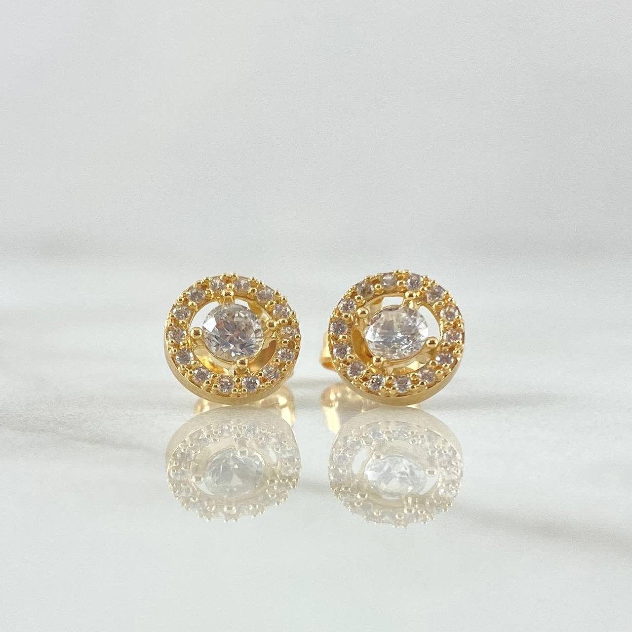 Stud Earrings Circle Halo 1.95gr / 8mm White Zircons Lobster Claw 18K Yellow Gold Butterfly