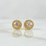 Stud Earrings Circle Halo 1.95gr / 8mm White Zircons Lobster Claw 18K Yellow Gold Butterfly