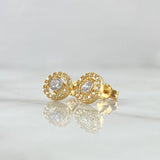 Stud Earrings Circle Halo 1.95gr / 8mm White Zircons Lobster Claw 18K Yellow Gold Butterfly