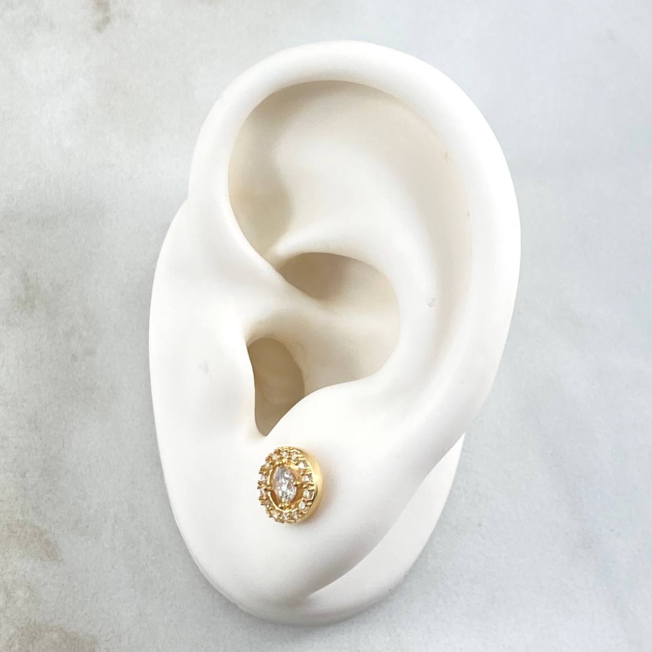 Stud Earrings Circle Halo 1.95gr / 8mm White Zircons Lobster Claw 18K Yellow Gold Butterfly