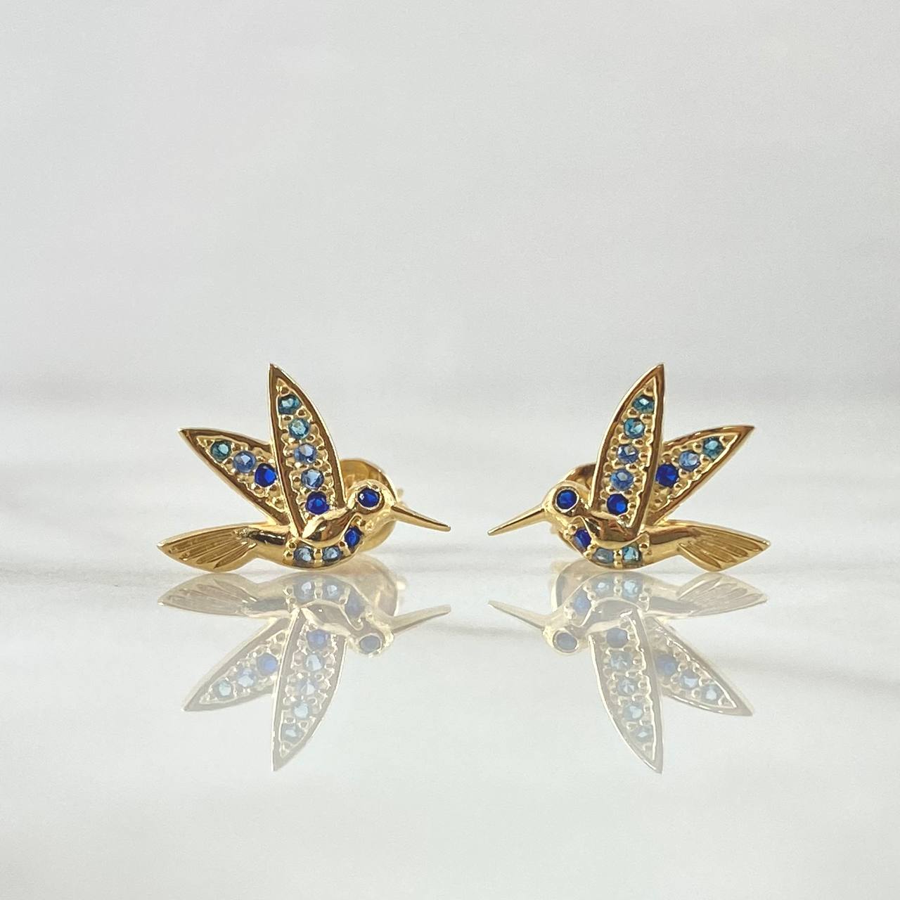 Stud Earrings Colibri 2.15gr / 1cm / Lobster Claw Butterfly Blue Zirconia 18K Yellow Gold ©