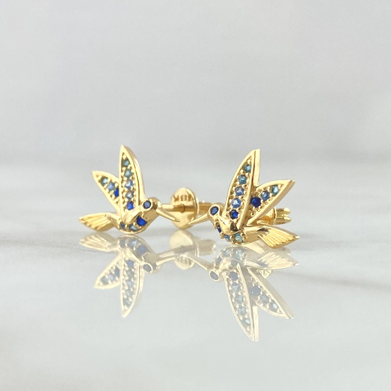 Stud Earrings Colibri 2.15gr / 1cm / Lobster Claw Butterfly Blue Zirconia 18K Yellow Gold ©
