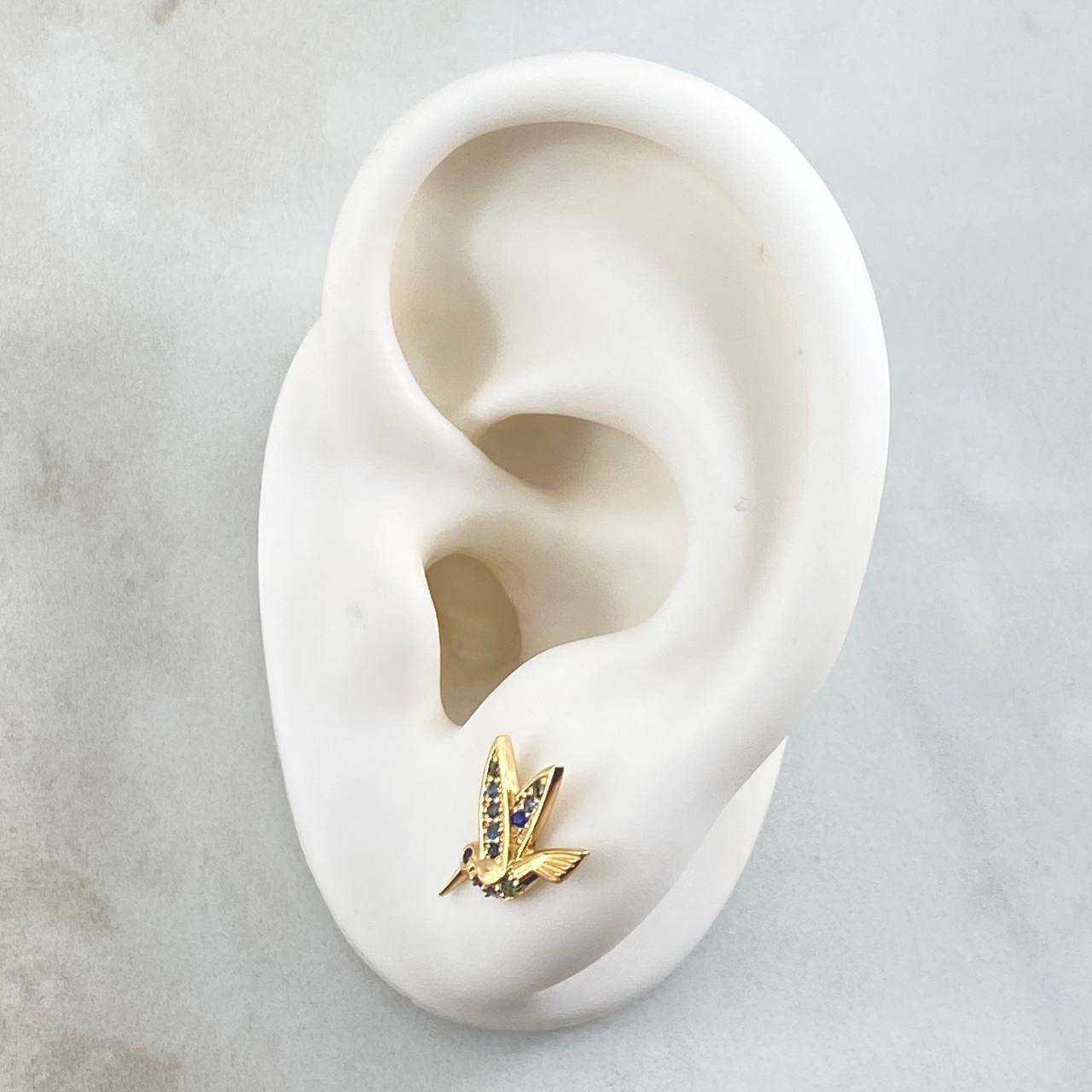 Stud Earrings Colibri 2.15gr / 1cm / Lobster Claw Butterfly Blue Zirconia 18K Yellow Gold ©