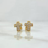 Topos Cruz Marco Curvo 1.5gr / 9mm Broche Mariposa Circones Blancos Oro Amarillo 18K ©