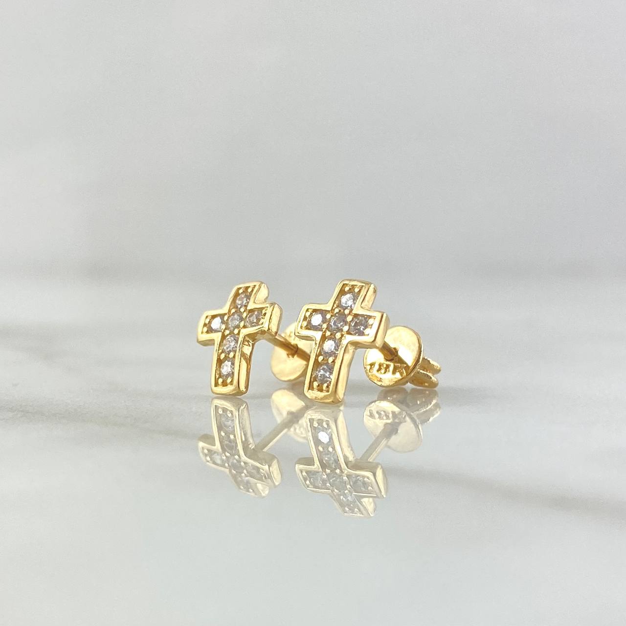 Topos Cruz Marco Curvo 1.5gr / 9mm Broche Mariposa Circones Blancos Oro Amarillo 18K ©