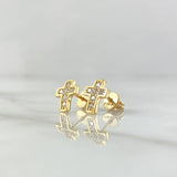 Topos Cruz Marco Curvo 1.5gr / 9mm Broche Mariposa Circones Blancos Oro Amarillo 18K ©