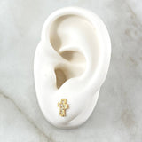 Topos Cruz Marco Curvo 1.5gr / 9mm Broche Mariposa Circones Blancos Oro Amarillo 18K ©