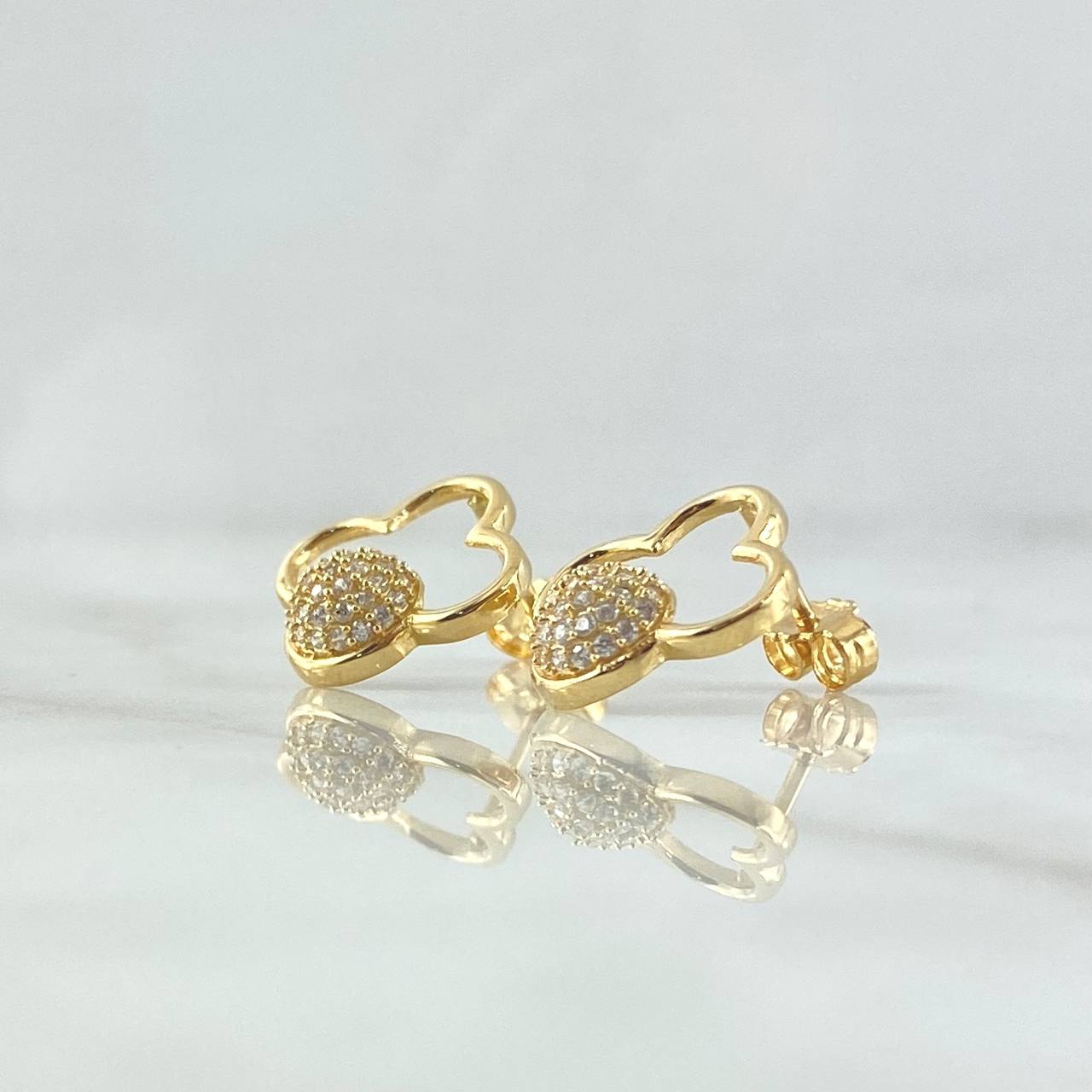 Stud Earrings Spherical Cloud 2.3gr / 1.5cm / White Zircons Lobster Claw 18K Yellow Gold Butterfly