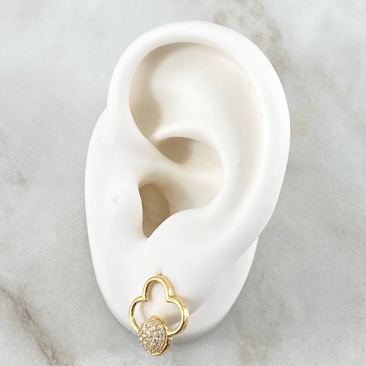 Stud Earrings Spherical Cloud 2.3gr / 1.5cm / White Zircons Lobster Claw 18K Yellow Gold Butterfly
