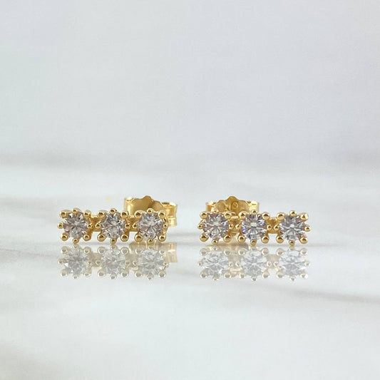 Topos Hilera Triple Solar 1.5gr / 1cm / Circones Blancos Broche Mariposa Oro Amarillo 18K