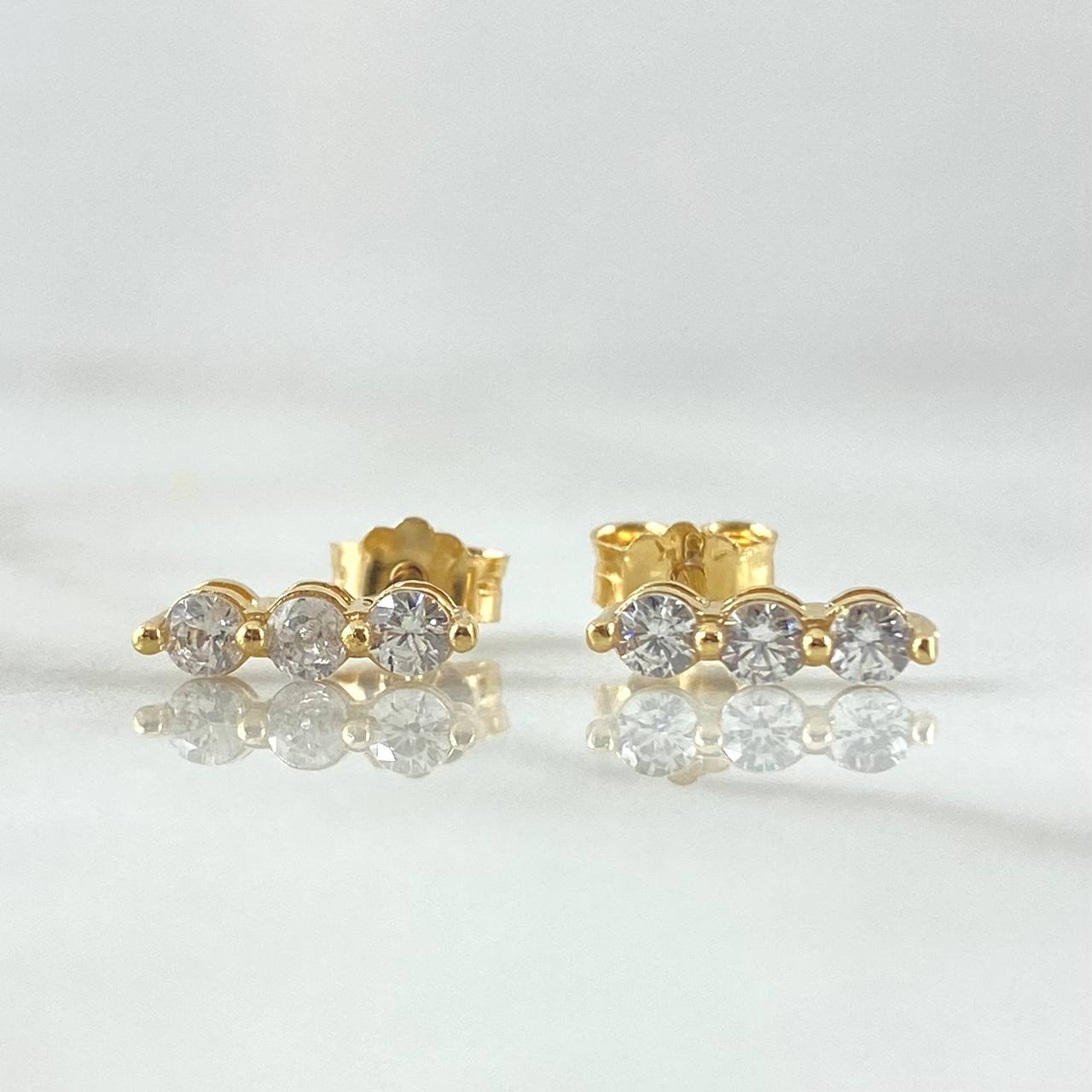 Topos Hilera Triple 1.15gr / 9mm Circones Blancos Broche Mariposa Oro Amarillo 18K