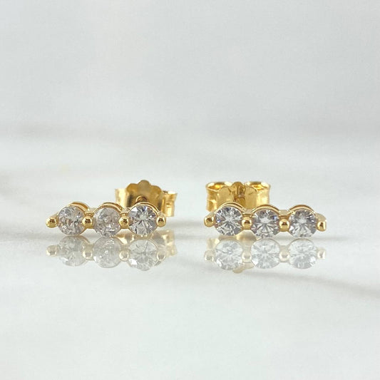 Topos Hilera Triple 1.15gr / 9mm Circones Blancos Broche Mariposa Oro Amarillo 18K