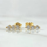 Topos Hilera Triple 1.15gr / 9mm Circones Blancos Broche Mariposa Oro Amarillo 18K