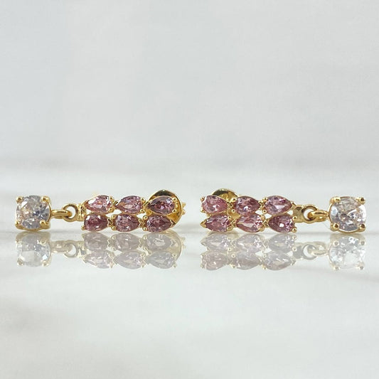 Stud Earrings Hanging Wheat 2.45gr / 2cm / Lilac White Zircons Lobster Claw 18K Yellow Gold Butterfly