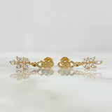 Topos Cubano Laurel Colgante 1.8gr / 2cm / Broche Mariposa Circones Blancos Oro Amarillo 18K ©