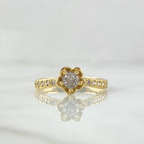 Tulip Flower Ring 2.75gr / Size 7 3/4 / White Zircons 18K Yellow Gold *