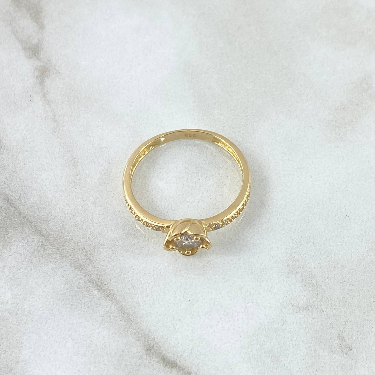 Tulip Flower Ring 2.75gr / Size 7 3/4 / White Zircons 18K Yellow Gold *