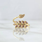 Ring In Leaves 2.55gr / Size 7 1/2 / Lilac White Zircons 18K Yellow Gold *