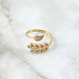 Ring In Leaves 2.55gr / Size 7 1/2 / Lilac White Zircons 18K Yellow Gold *