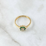 Octopetala Flower Ring 2.1gr / Size 5 3/4 / Green Zircons White 18K Yellow Gold *