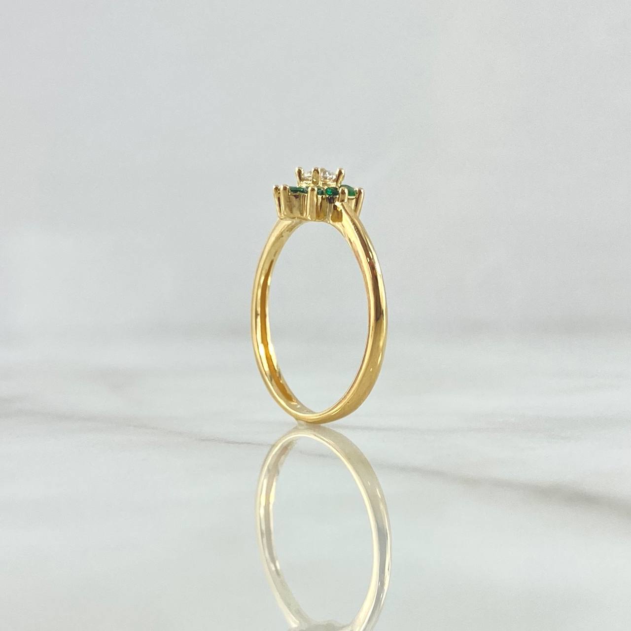 Octopetala Flower Ring 2.1gr / Size 5 3/4 / Green Zircons White 18K Yellow Gold *