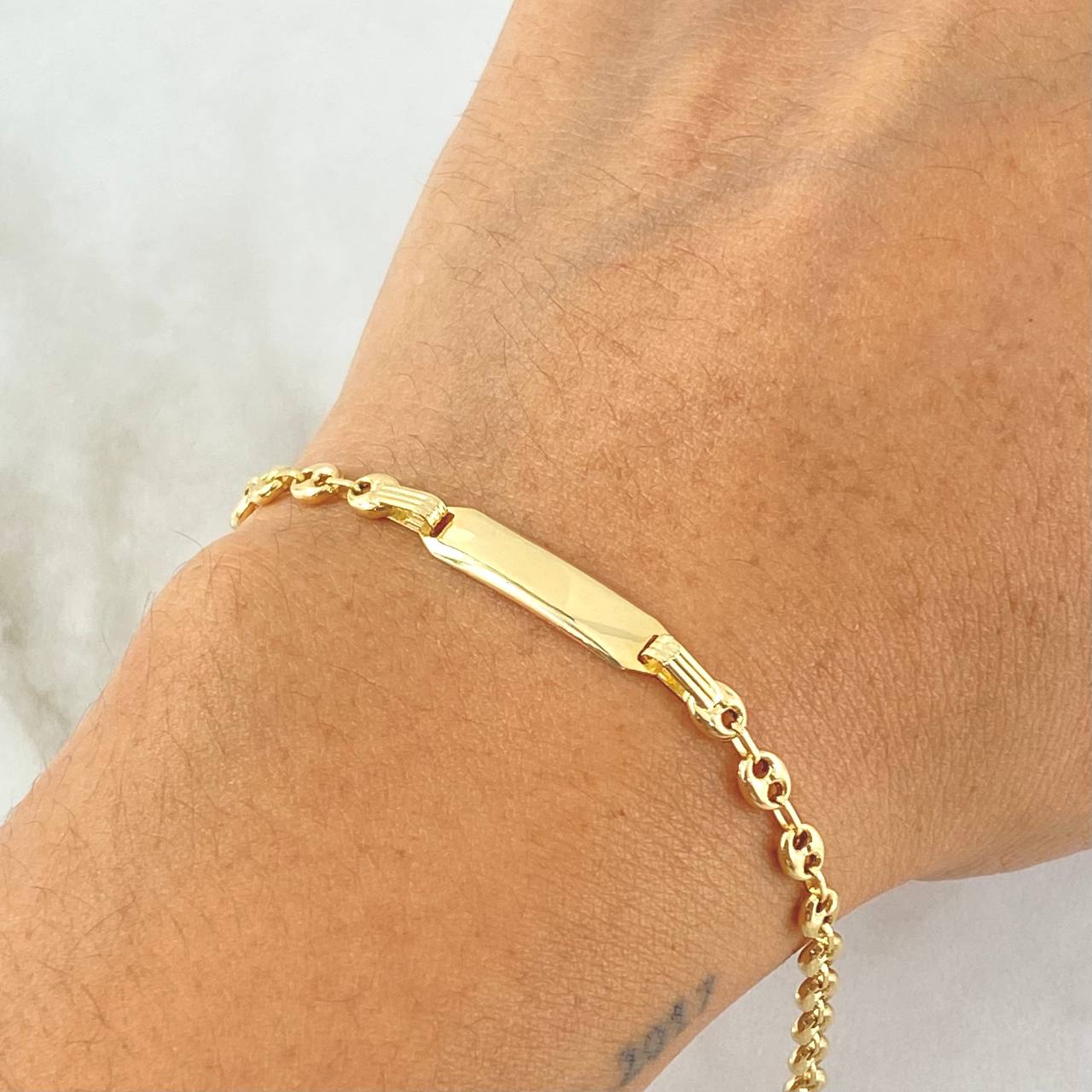 Baby Bracelet GC Bordered Plate 1.8gr / 14cm / 18K Gold ©