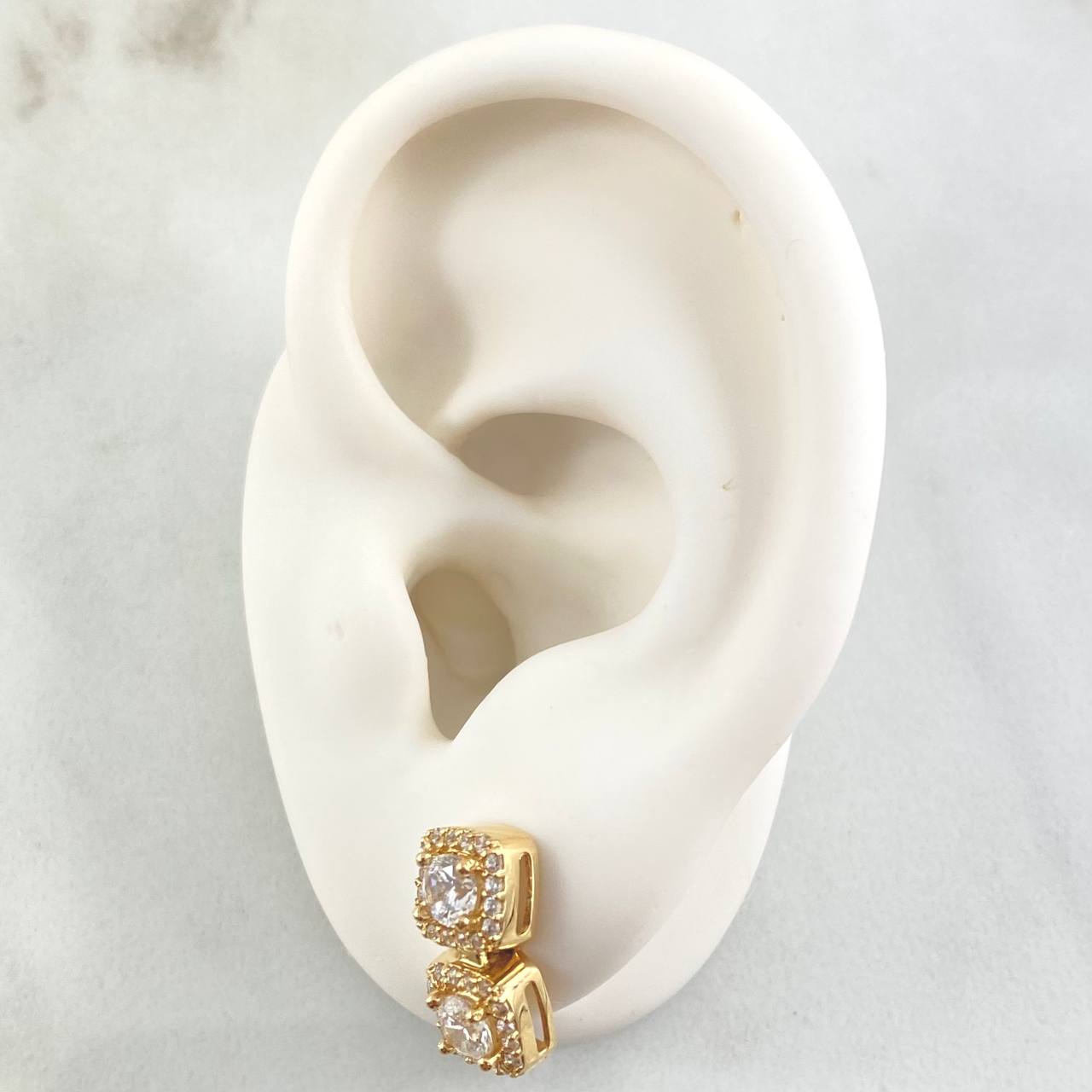 Square Halo Stud Earrings 3.95gr / 1.5cm / 18K Gold ©