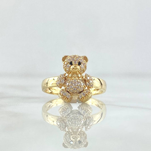 Anillo Oso Corbatin 4.25gr / T7 1/2 / Circones Blancos - Ojos Negros Oro Amarillo 18K