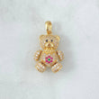 Pendant Bear Flower 4.3gr / 2.5cm / White Zircons - Fuchsias - Green - Black Eyes 18K Yellow Gold