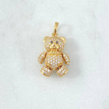 Pendant Heart Bear 4.4gr / 2.5cm / White Zircons - Fuchsias - Black Eyes 18K Yellow Gold