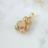 Pendant Heart Bear 4.4gr / 2.5cm / White Zircons - Fuchsias - Black Eyes 18K Yellow Gold