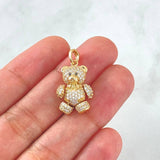 Pendant Heart Bear 4.4gr / 2.5cm / White Zircons - Fuchsias - Black Eyes 18K Yellow Gold