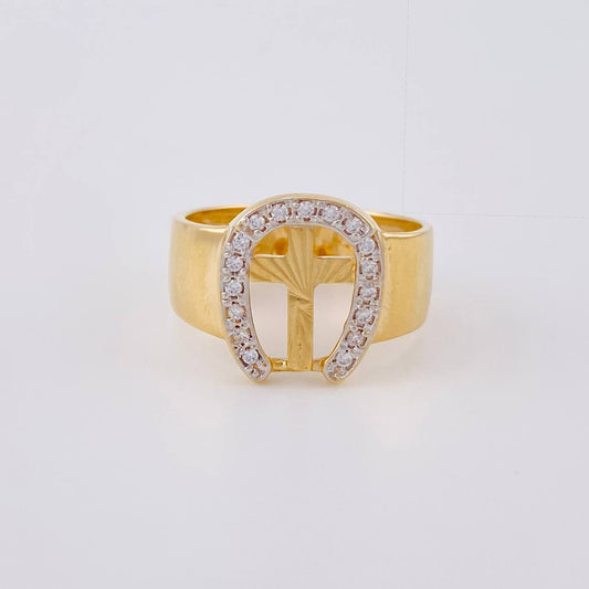 Crucified Horseshoe Ring 4.85 g / T10 1/4 Two Yellow White Gold 18K