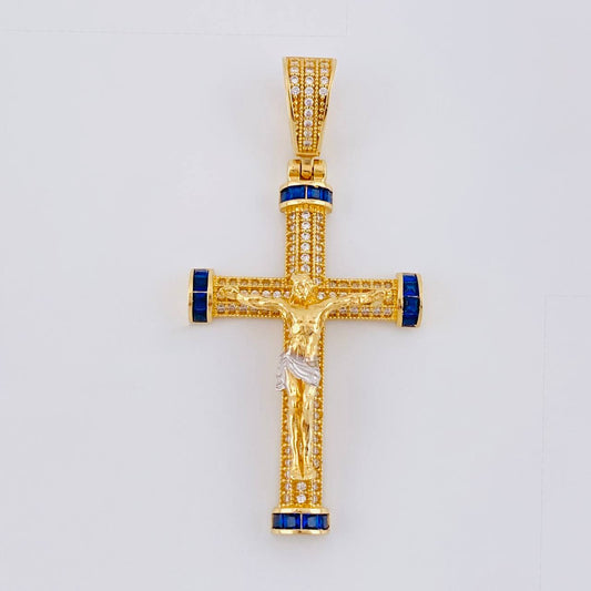 Pendant Cross Christ Screw 7.85 g / 2 in Two Golds Yellow White 18K