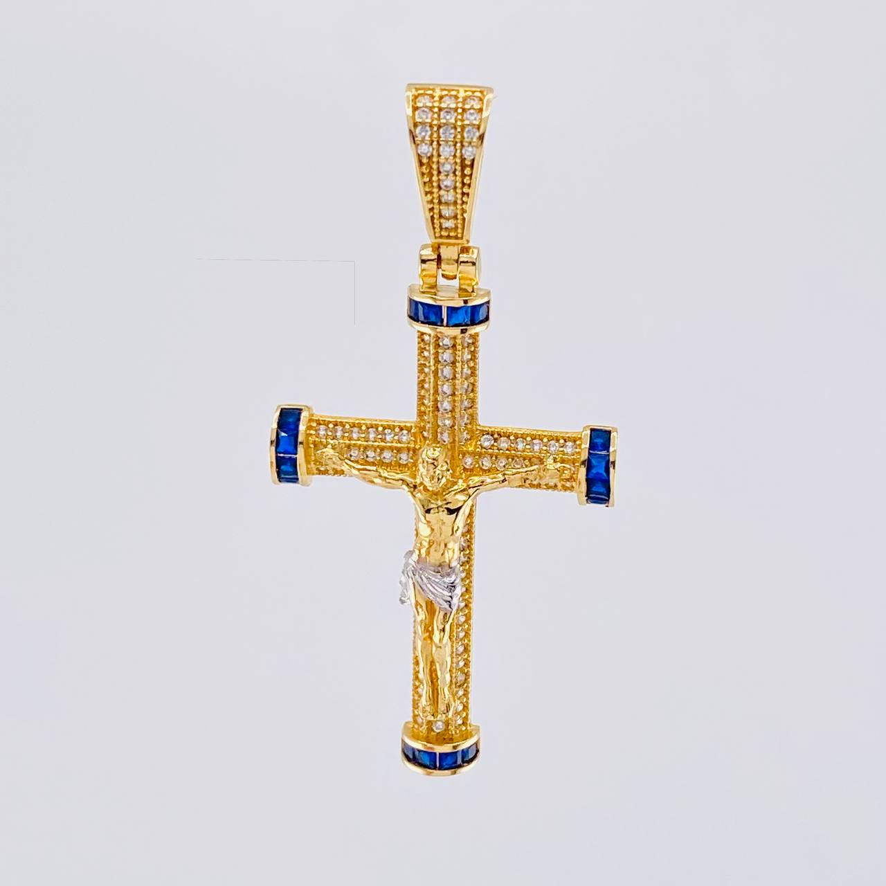Pendant Cross Christ Screw 7.85 g / 2 in Two Golds Yellow White 18K