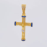Pendant Cross Christ Screw 7.85 g / 2 in Two Golds Yellow White 18K