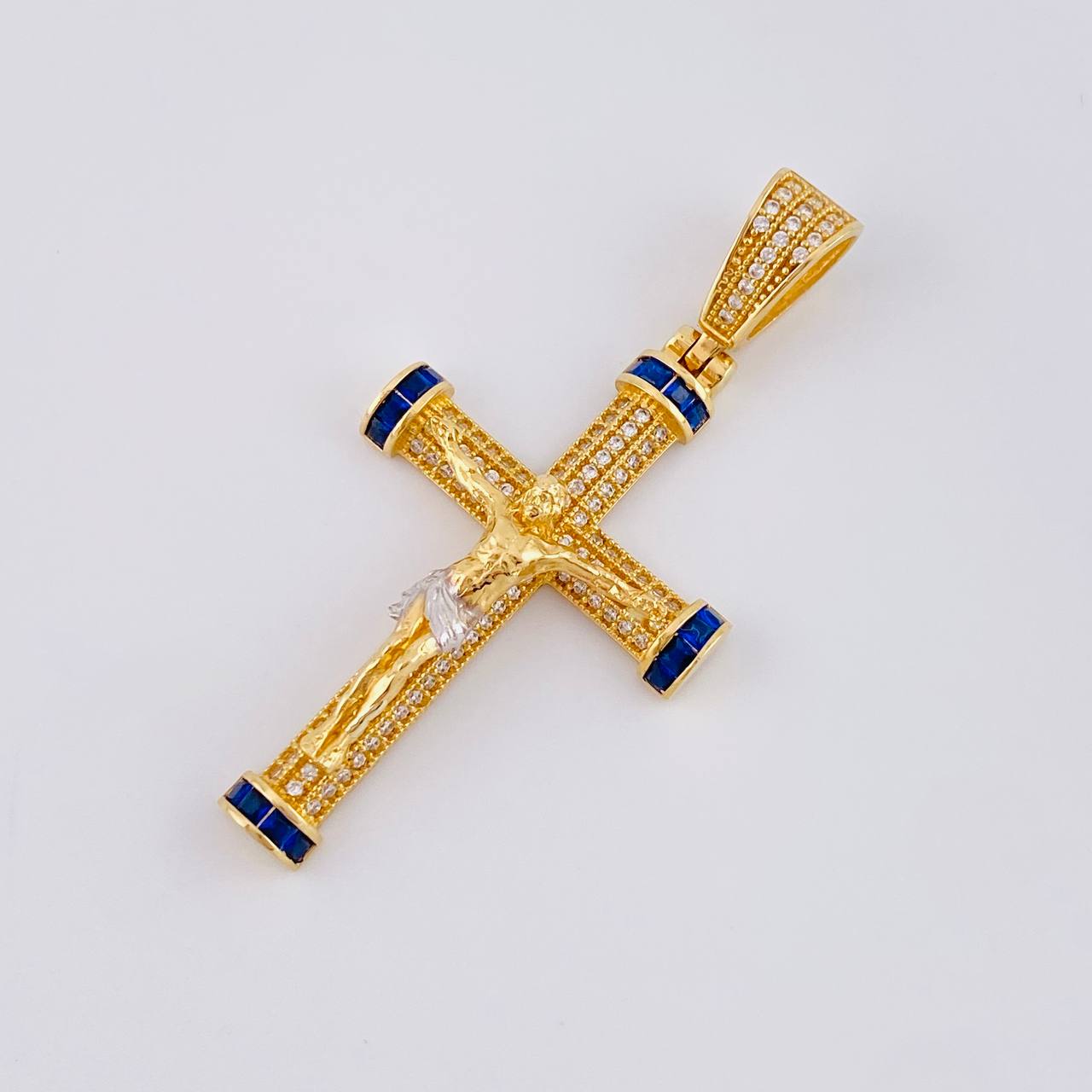 Pendant Cross Christ Screw 7.85 g / 2 in Two Golds Yellow White 18K