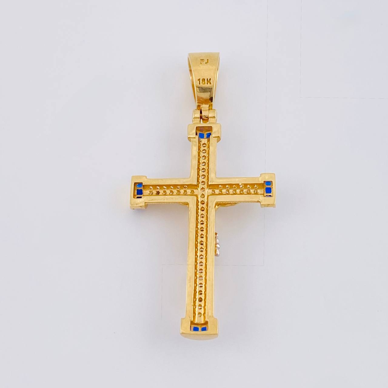 Pendant Cross Christ Screw 7.85 g / 2 in Two Golds Yellow White 18K