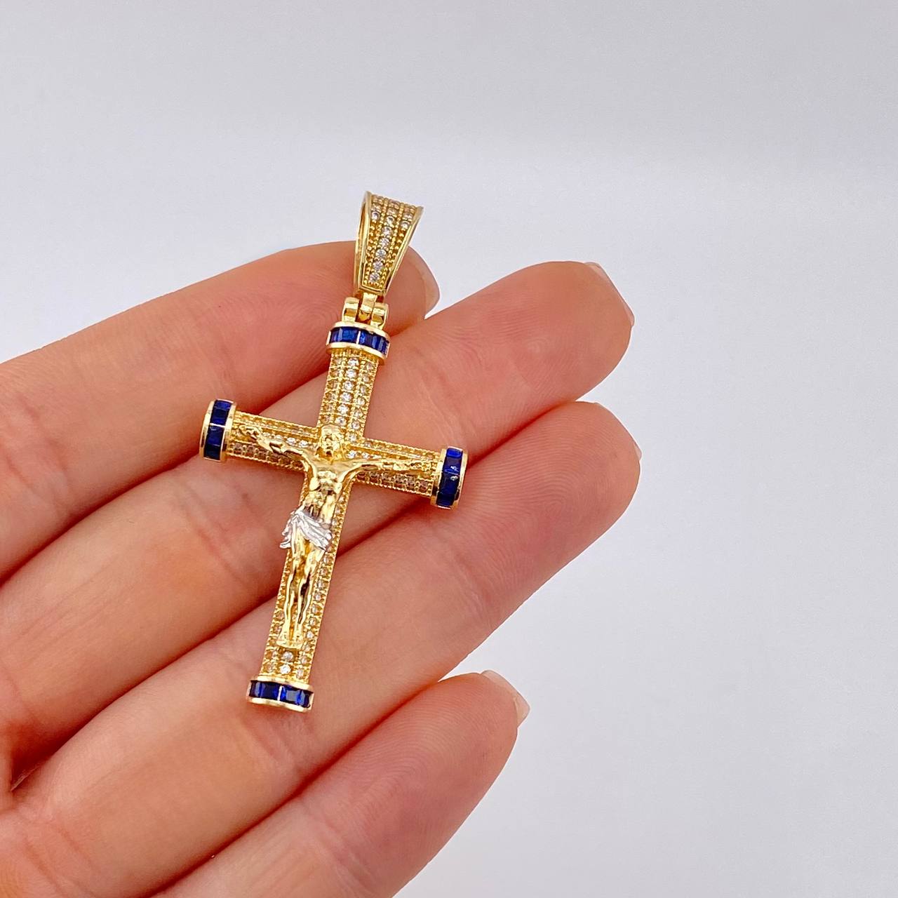Pendant Cross Christ Screw 7.85 g / 2 in Two Golds Yellow White 18K
