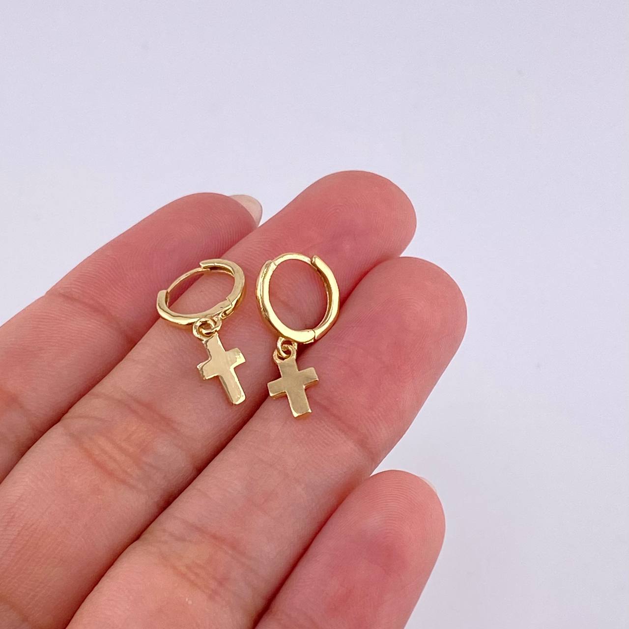 Hoop Earrings Cross 1.65 g / 1 1/4 in Yellow Gold 18K