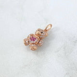 Pendant Articulated Bear Heart 2.35gr / 2cm / White, Fuchsia, and Black Zircons 18K Rose Gold ©