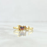 Ring I love You 1.75gr / Size 7 1/4 / Blue and Fuchsia Zircons 18K Yellow Gold *