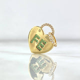 Pendant Heart Lock Faith 2.2gr / 3cm / White-Green Zircons 18K Yellow Gold