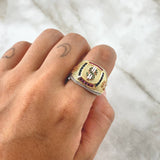 Signet Ring Dollar Sign 10.8gr / Size 9 3/4 / Bulky Multicolor Zircons Three 18K Golds ©